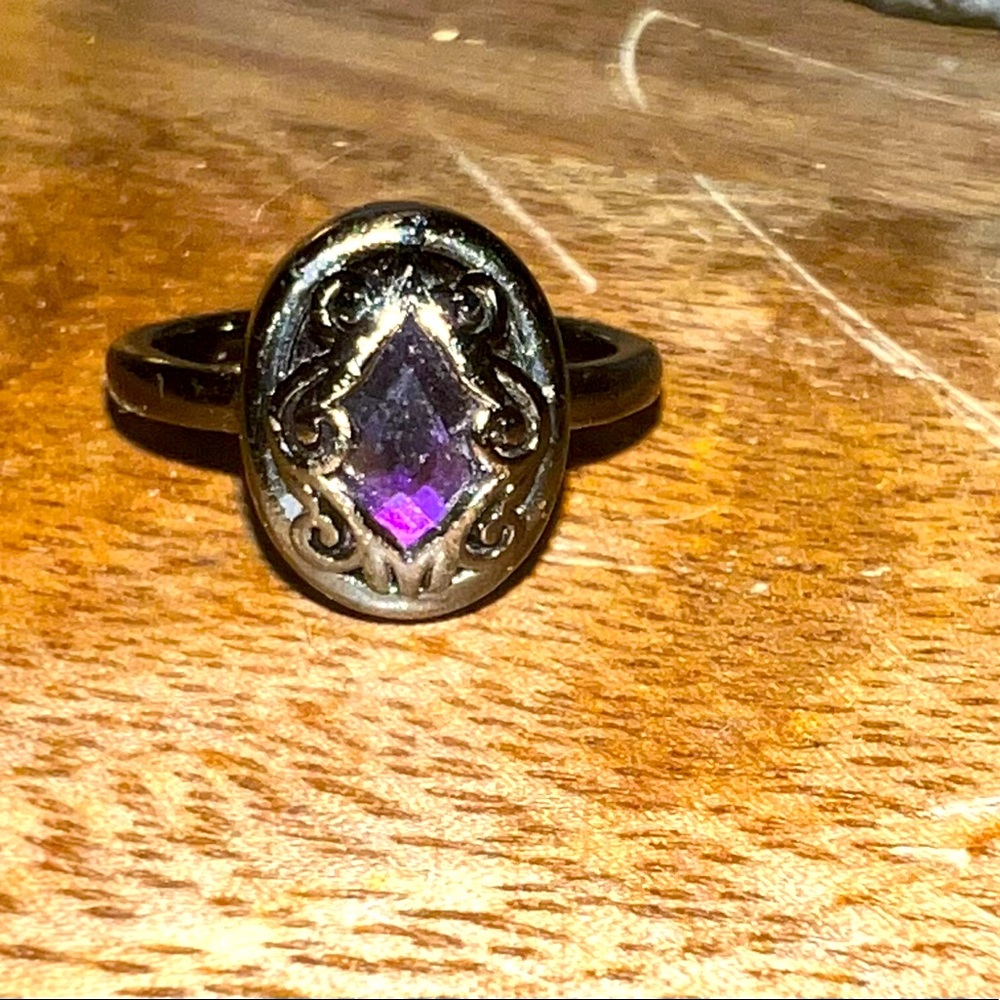 Gorgeous Size 5.25 .925 Silver Filigree Ring with Fancy Amethyst